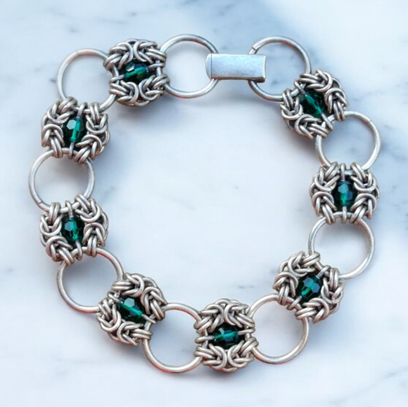 Vintage Jewelry - Vintage Sterling Byzantine teal crystal bracelet